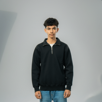 Black Half-Zip Sweatshirt – 100% Cotton Fleece