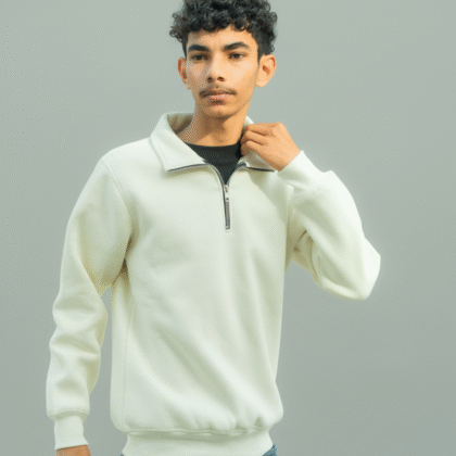 Cream Half-Zip Sweatshirt – 100% Cotton Fleece