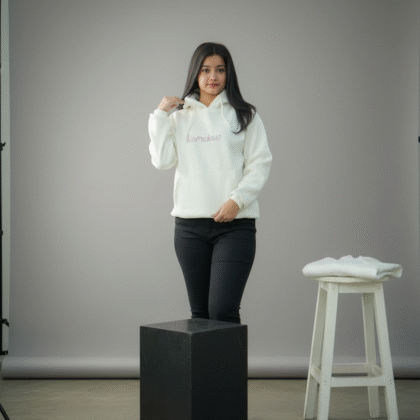 Creamy White Oversized Hoodie – Kamclove Embroidery | Winter Wear