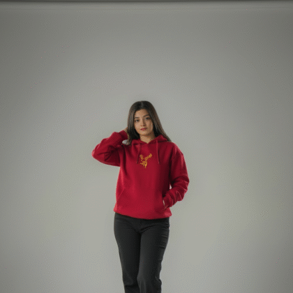 Maroon Deer Embroidered Hoodie – 100% Cotton Fleece | Premium Winter Wear