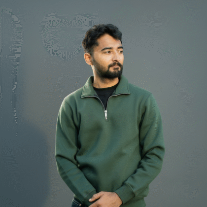 Men’s Olive Half-Zip Sweatshirt – 100% Cotton Fleece