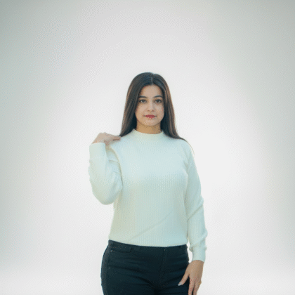 Women’s Creamy White Ribbed Full-Sleeve Top – Casual & Office Wear